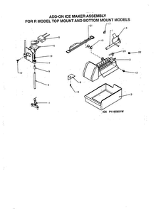 Add-on Icemaker Assembly Diagram and Parts List for BX22A2-P1161606W  Amana Refrigerator