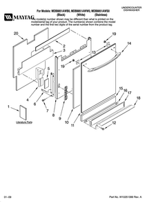 Door And Panel Parts Diagram and Parts List for MDB8851AWS0  Maytag Dishwasher