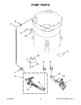Pump Parts Diagram and Parts List for 7MMVWB855EC2  Maytag Washer