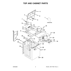 Top And Cabinet Parts Diagram and Parts List for MVW6230RHW4  Maytag Washer