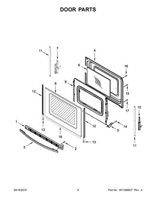Door Parts Diagram and Parts List for YACR4303MFW4  Maytag Range