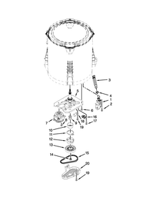 Gearcase, Motor And Pump Parts Diagram and Parts List for 4KMVWC405BW0  Maytag Washer