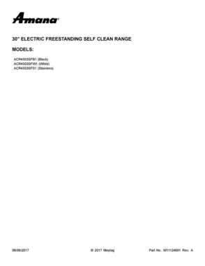 01 - Cover Sheet Diagram and Parts List for ACR4503SFW1  Amana Range
