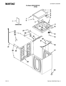 Top And Cabinet Parts Diagram and Parts List for 4GMVWX500YW0  Maytag Washer