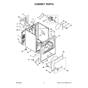Cabinet Parts Diagram and Parts List for MED4005SW0  Maytag Dryer
