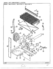Unit Compartment And System Diagram and Parts List for 21163-0A  Admiral Refrigerator