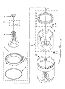 Agitator, Basket And Tub Parts Diagram and Parts List for NTW5100TQ1  Amana Washer