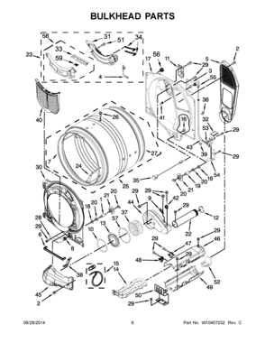 04 - BULKHEAD PARTS Diagram and Parts List for YMED9000YW0  Maytag Dryer