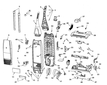 Agitator, Motor, Handle, Mainbody Diagram and Parts List for U5018-900  Hoover Upright Vacuum
