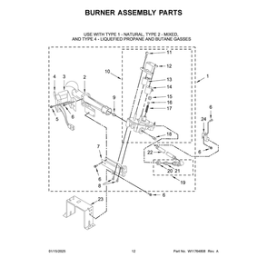 Burner Assembly Parts Diagram and Parts List for MLG27PRFWW0  Maytag Dryer