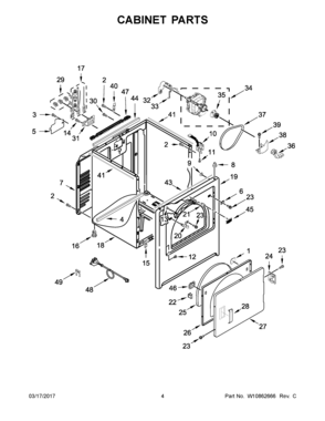 03 - CABINET PARTS Diagram and Parts List for YMEDB755DW2  Maytag Dryer