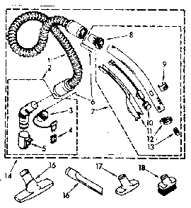 Hose And Attachment Parts Diagram and Parts List for 1162498183  Kenmore Canister Vacuum