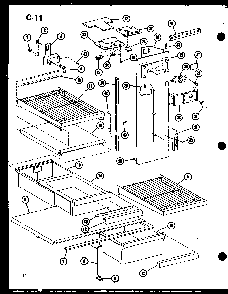 Refrigerator Shelving And Drawers Diagram and Parts List for ESBFC16C-C-P60235-19WC  Amana Refrigerator