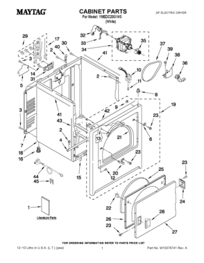 01 - CABINET PARTS Diagram and Parts List for YMEDC200XW0  Maytag Dryer