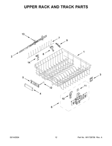 Upper Rack And Track Parts Diagram and Parts List for JDPSS244PL1  Jenn-Air Dishwasher
