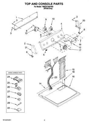 02 - TOP AND CONSOLE PARTS Diagram and Parts List for YMEDC400VW0  Maytag Dryer