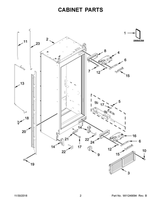 Cabinet Parts Diagram and Parts List for JBRFR24IGX00  Maytag Refrigerator