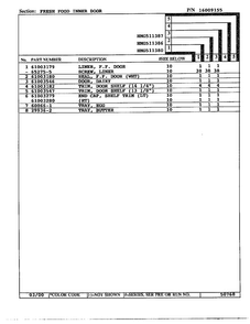 Fresh Food Inner Door Page 2 Diagram and Parts List for HMG511387  Admiral Refrigerator