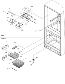 Crisper Assy & Freezer Feature Assy Diagram and Parts List for BX518VE-P1324301WE  Amana Refrigerator