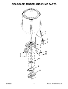 Gearcase, Motor And Pump Parts Diagram and Parts List for 4KNTW3200JW1  Amana Washer