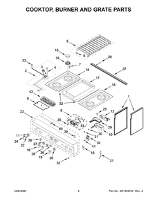 Cooktop, Burner And Grate Parts Diagram and Parts List for JDRP536HM01  Maytag Range