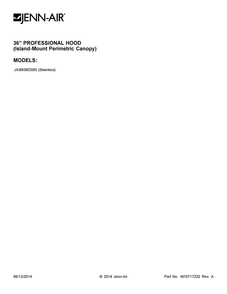 Cover Sheet Diagram and Parts List for JXI8936DS00  Jenn-Air Range Hood