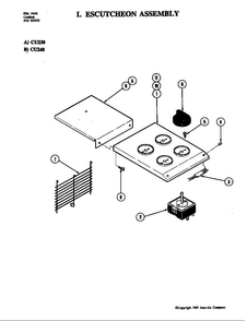Escutcheon Assembly Diagram and Parts List for CU240L  Jenn-Air Range