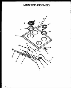 Main Top Assembly Diagram and Parts List for GBE22AAOEPT P1137994NW Amana Range