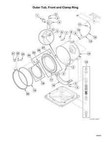 Outer Tub/Front/Clamp Ring Diagram and Parts List for ATGE9ASP115TW01  Speed Queen Washer Dryer Combo