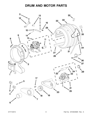 03 - DRUM AND MOTOR PARTS Diagram and Parts List for YMED7500YW1  Maytag Dryer
