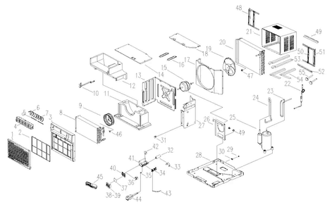 Cabinet Parts Diagram and Parts List for AAW-10CR1FHU  Admiral Air Conditioner
