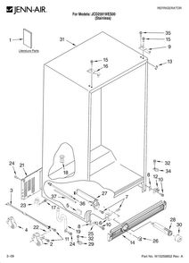 Cabinet Parts Diagram and Parts List for JCD2591WES00  Jenn-Air Refrigerator