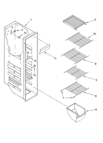 Freezer Liner Parts Diagram and Parts List for MSB2554AEW00  Maytag Refrigerator