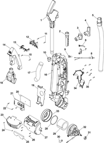 Upper Housing Assembly Diagram and Parts List for U8361-950  Hoover Upright Vacuum
