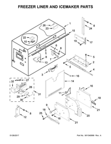 Freezer Liner And Icemaker Parts Diagram and Parts List for JB36NXFXLE01  Jenn-Air Refrigerator