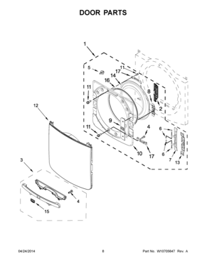05 - DOOR PARTS Diagram and Parts List for YMED3100DW0  Maytag Dryer