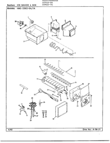 Ice Maker & Bin Diagram and Parts List for 22922-7A  Admiral Refrigerator