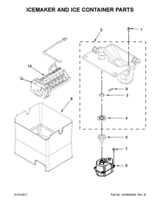 Icemaker And Ice Container Parts Diagram and Parts List for MFT2776DEE02  Maytag Refrigerator