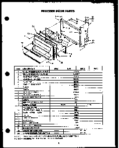 Freezer Door Parts Diagram and Parts List for GFS165 MN10 Caloric Refrigerator