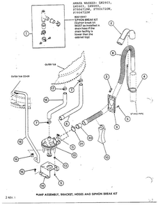 Pump Assy, Bracket, Hoses And Siphon Break Kit Diagram and Parts List for P7804719W  Amana Washer