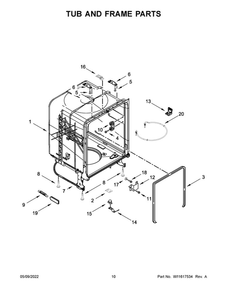 Tub And Frame Parts Diagram and Parts List for ADB1400AGS2  Amana Dishwasher