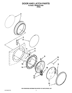 02 - DOOR AND LATCH PARTS Diagram and Parts List for YMHWE201YW00  Maytag Washer