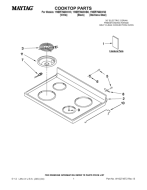 01 - COOKTOP PARTS Diagram and Parts List for YMER7660WW0  Maytag Range