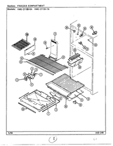 Freezer Compartment Diagram and Parts List for 21133-A  Admiral Refrigerator
