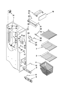 Freezer Liner Parts Diagram and Parts List for MSD2559XEM02  Maytag Refrigerator