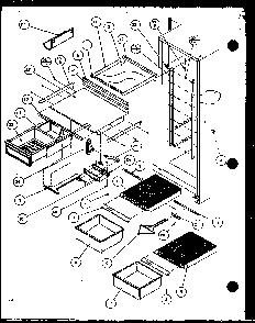 Refrigerator Shelving And Drawers Diagram and Parts List for 2599CIWL-P1121501WL  Amana Refrigerator