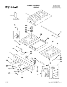 Cooktop, Burner And Grate Parts Diagram and Parts List for JGCP536WP00  Jenn-Air Cooktop