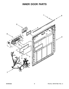 Inner Door Parts Diagram and Parts List for ADB1400AGS2  Amana Dishwasher