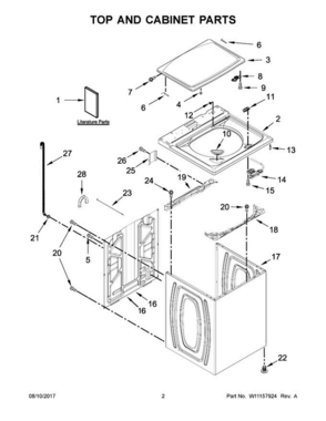 02 - Top And Cabinet Parts Diagram and Parts List for 7MMVWC200DW2  Maytag Washer