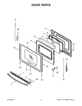 Door Parts Diagram and Parts List for YACR4503SFW3  Maytag Range